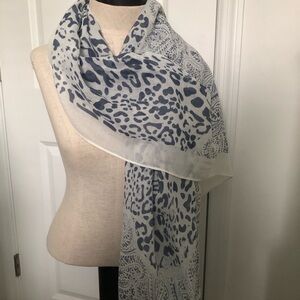 Chic Blue and Off White Snow Leopard Print Guaze Like Scarf